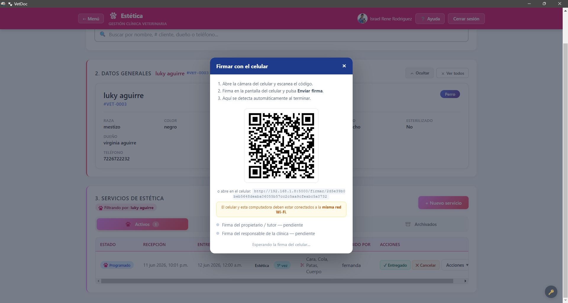 QR para firmar documento de VetDoc desde celular